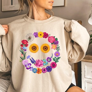 Wildflower Retro Happy Flowers PNG, Sublimation Floral Shirt Design, Smile flowers Boho Groovy Flowers DTF Transfer Happy Smile