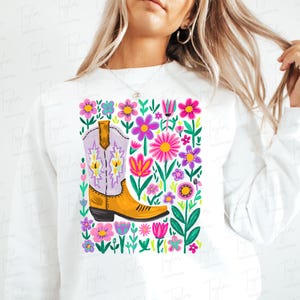 Botte de cow-girl occidentale florale Png, Design Boho floral Western Png, graphique de chemise d'été preppy, cow-boy de botte de cow-girl du sud-ouest