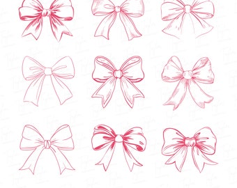 Ribbon Bow SVG Bundle, Coquette Bows Svg, Minimalist Girly Aesthetic Feminine Bow Png, Bow Tie Svg, Bow outline, Ribbon Clip Art