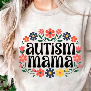 Boho Austim Mama Png, Png de sensibilisation à l'autisme, Design floral pour l'autisme, Png du mois de l'autisme, Sublimation, Maman autiste Png coeur