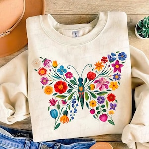 Borboleta de flores silvestres PNG, Design de sublimação de flores e borboletas, Camisa de borboleta PNG, Amante de borboletas, Primavera PNG Verão