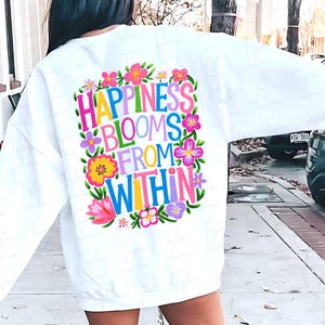 La felicità sboccia dall'interno PNG, gentilezza, sublimazione positiva della salute mentale, citazione motivazionale preppy con fiori per le donne
