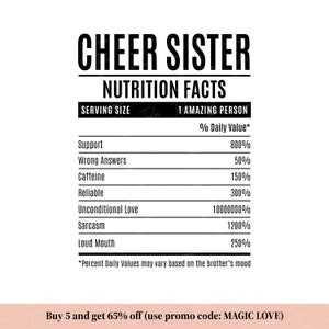 Cheer Sister Svg, Cheer Sister png, Valeur nutritive Cheer Sister, Svg rigolote soeur, Cheer Sister Mug png