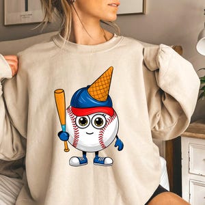 Béisbol y helado PNG / Diseño divertido de camiseta deportiva de verano / Sublimación infantil PNG / Lindo fanático del béisbol imprimible