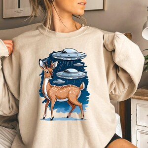 Drôle de cerf OVNI Png, conception drôle, conception de sublimation drôle de rencontre extraterrestre, drôle de chasse Png téléchargement numérique PNG
