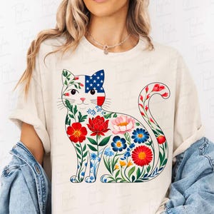 Chat américain de fleurs sauvages, png patriotique des États-Unis, sublimation drôle du 4 juillet, Amérique Png, liberté, drapeau américain, chat Usa png