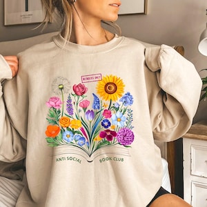 Anti Social Book Club Png, Introverted Reader, Floral Book Png, Book Lover Png, Book Sublimation Design, Wild Flowers Books Png, Bookish Png