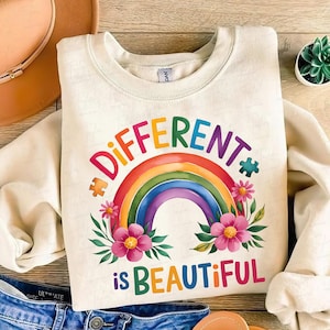 Different is Beautiful, Sensibilisation à l'autisme png, Soutien à l'autisme png, Design pour l'autisme, Mois de l'autisme png, Sublimation design, Autisme maman png