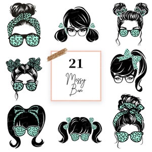 Messy Bun Bundle Svg, Momlife Svg, Mom Life Svg, Leopard Print Svg Mom And Daughter Svg, Mom Life Kid Life Png, Glasses Svg, Mask Svg
