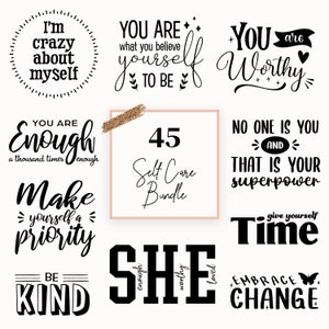 Lot de SVG amour de soi, santé mentale, Svg féministe amour de soi club Svg, inspiration Svg, motivation positive SVG