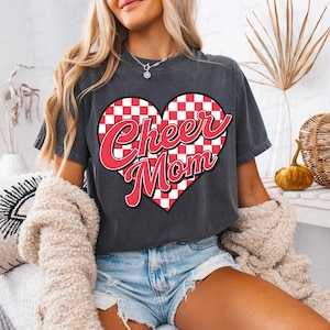 Checkered Cheer Mom Png Sublimation, Cheerleading PNG, Retro Cheer Mama Png, Cheer Shirt Png, Cheerleader Png Heart