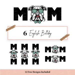 Bouledogue anglais maman Svg, bouledogue anglais Svg Png, Svg de maman chien, lunettes de soleil pour chien et noeud, Svg de race de chien, téléchargement numérique pour amoureux des chiens mignons
