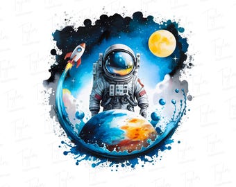 Astronaut Png, Colorful Space Png, Colorful Planet Png, Sublimation Design, T-Shirt Design, Sweatshirt Png, Mug Png, Digital Download Png