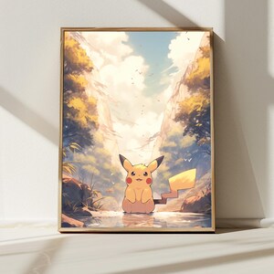 5K  Pikachu in Mountains Landscape, Japanese Art Style Painting Digital Download, Wall Art, Anime Decor, Nature Inspired Home Decor