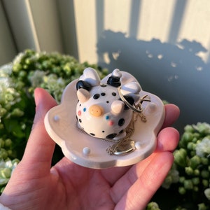 A Little Cow Trinket Dish | Ring Tray | Clay Jewellery Storage | Handmade Ceramic | Polymer Clay | Cute | Kawaii | Catch-All Tray |