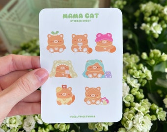 Mama Cat Sticker Sheet | Planner Stickers | Journal Planner Stickers | Kawaii Cats | Waterproof Sticker |