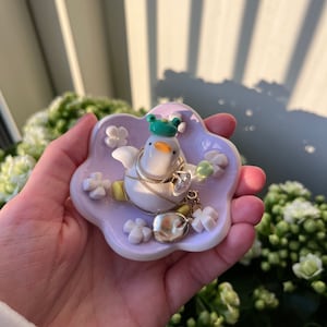Goose and Baby Frog Handmade Trinket Dish | Kawaii Trinket Dish | Ring Tray | Clay Jewellery Storage | Handmade Ceramic |