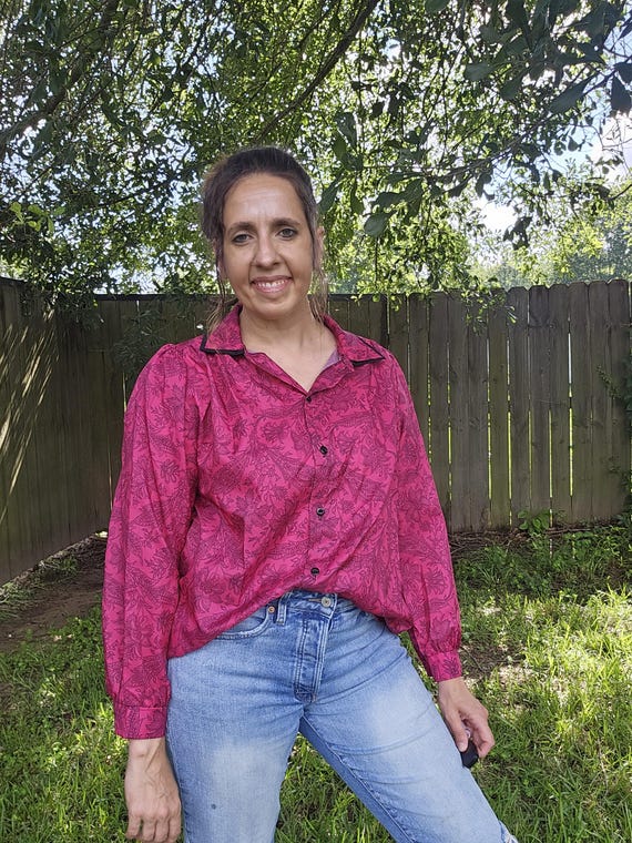 Black Shirt Pink Floral Button Up 90s Vintage Polo Ralph Lauren