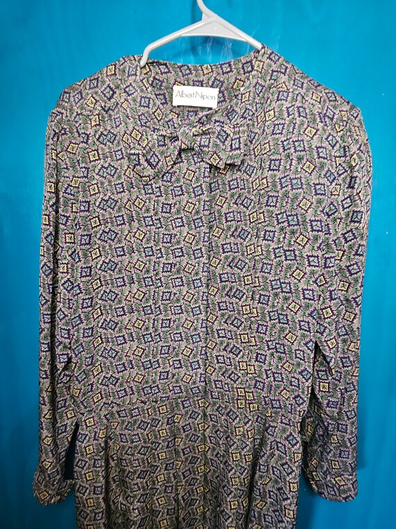 Albert Nipon pleated 100% silk geometric gray vin… - image 1