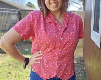 90's Liz Claiborne Soft Chambray Denim Floral Cropped Button up
