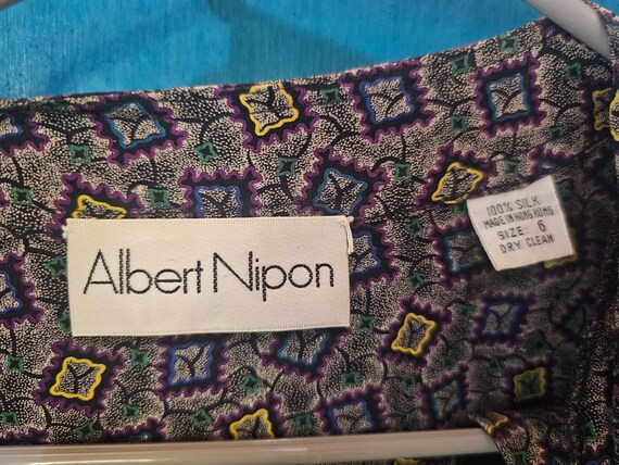 Albert Nipon pleated 100% silk geometric gray vin… - image 6