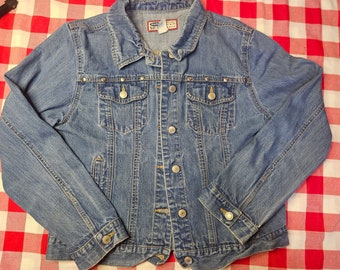 S/M womens Vintage Old Navy denim jacket studded Classic blue Jean BTS school unique retro 90s 1990s
