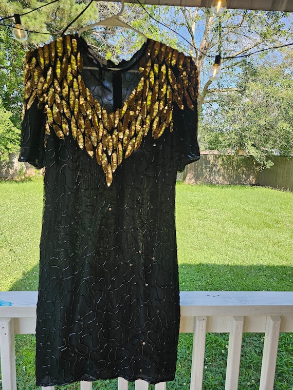 jmd new york beaded dress JMD New York PM Black Silk Beaded Dress Vintage Floral Embellished Cocktail Chic