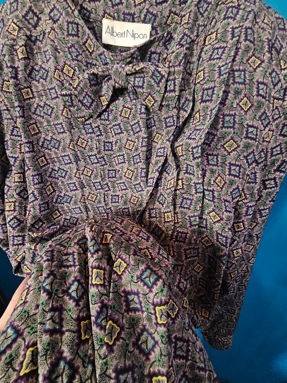 Albert Nipon pleated 100% silk geometric gray vin… - image 5
