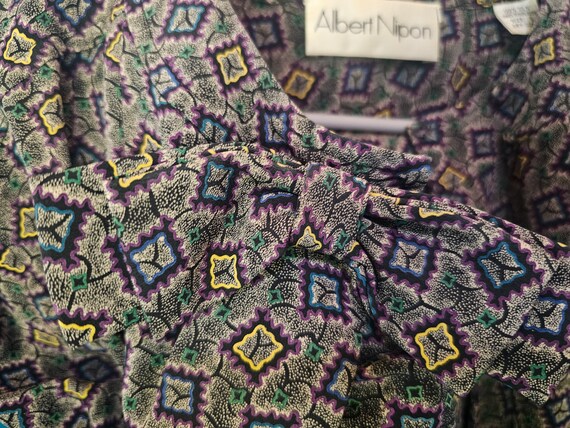 Albert Nipon pleated 100% silk geometric gray vin… - image 8