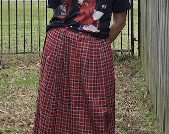 SUSAN Bristol vintage skirt pleated all button fall winter pink goth red black poly/ rayon M
