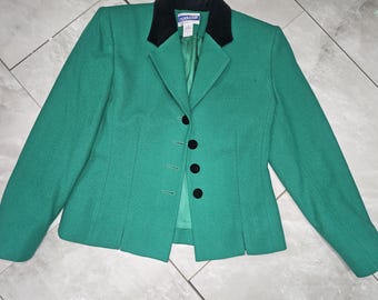 Blazer vintage Pendleton verde esmeralda para mujer, talla XS, talla S, cuello abotonado, años 70 y 80