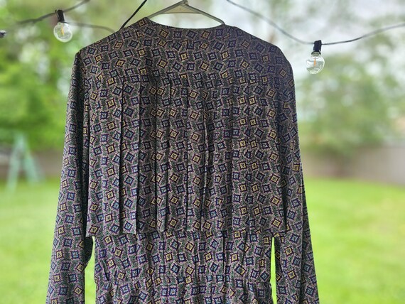 Albert Nipon pleated 100% silk geometric gray vin… - image 2