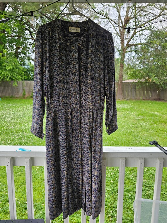 Albert Nipon pleated 100% silk geometric gray vin… - image 3