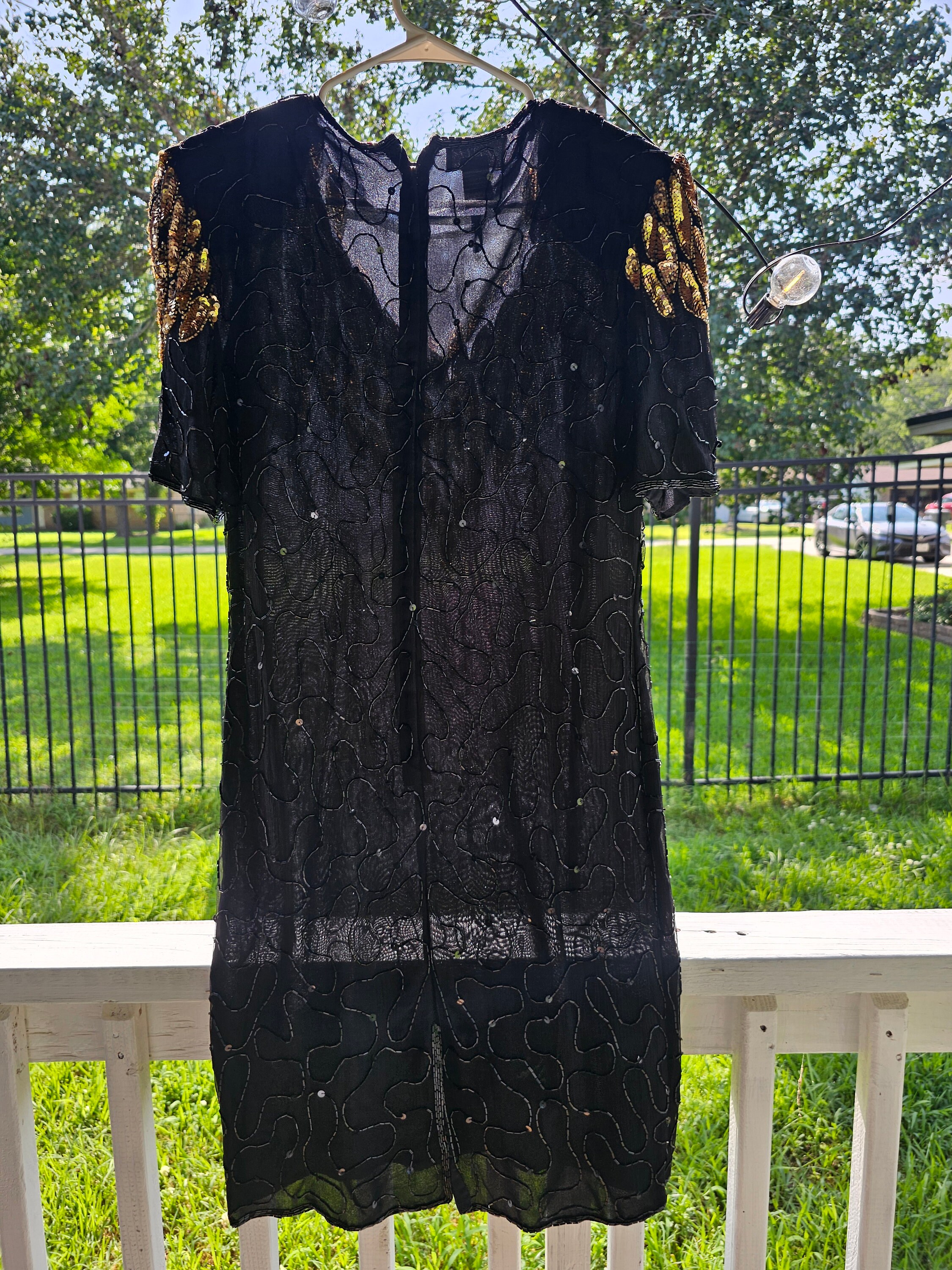 jmd new york beaded dress Stellar Jewel Hand Beaded Slip Midi Dress - Black