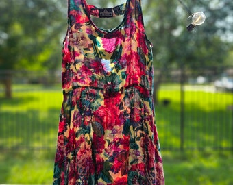 Vintage 1990s dress teen floral  cute trendy ANGI style unique retro rayon cut out back summer