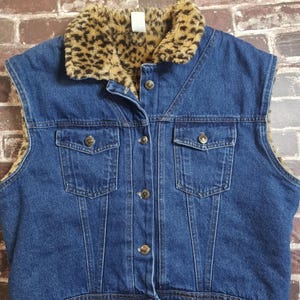 ML womens vintage classic unbranded lined animal print leopard vest denim USA