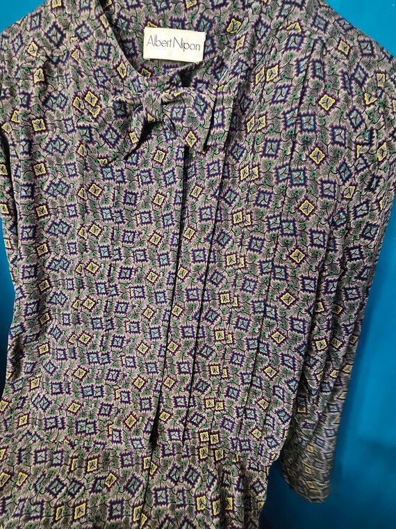 Albert Nipon pleated 100% silk geometric gray vin… - image 9