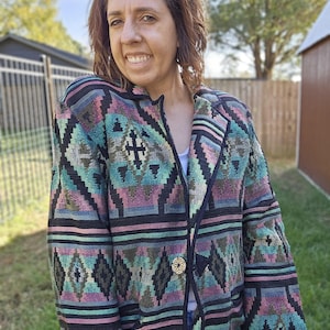 New Idenity geometric cotton cardigan vintage L 1990s Retro