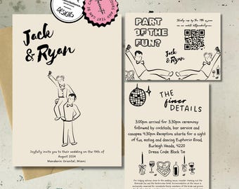LGBTQ+ Wedding Invitation Editable Gay Invitation Template, Printable Same Sex Invitation Suite, Pride Invite, Instant Download Canva 4c
