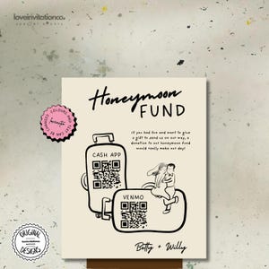 Honeymoon Fund QR Code Sign, Wedding Honeymoon Fund Sign,Venmo QR Code Modern Wedding Sign Modern Wedding sign Editable Template download 4c