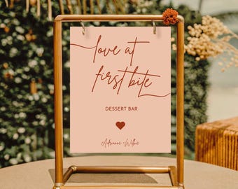 Dessert Menu Sign Template, Wedding Dessert Bar Sign, Love at First Bite, Wedding Sign Dessert Bar, Canva editable template,Candy Bar Sign