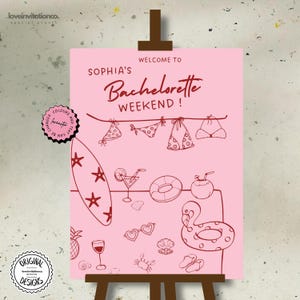 Printable Bachelorette Party Welcome Sign Template Hand Drawn Editable Summer Bachelorette Welcome Signs Hens Party Sign Bachelorette Decor