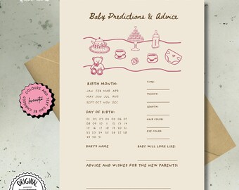 Baby Predictions And Advice Template Card Boy or Girl Predictions Card Baby Shower Invite Hand Drawn Baby Advice Template Baby Gender Card