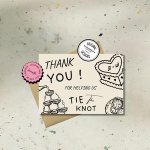 Sjablonen voor afdrukbare bedankkaarten bruiloft Handgetekende bruiloft bedankje bewerkbare bruiloft notitie gast bedankt dat je ons hebt geholpen door de knoop te leggen 5 m