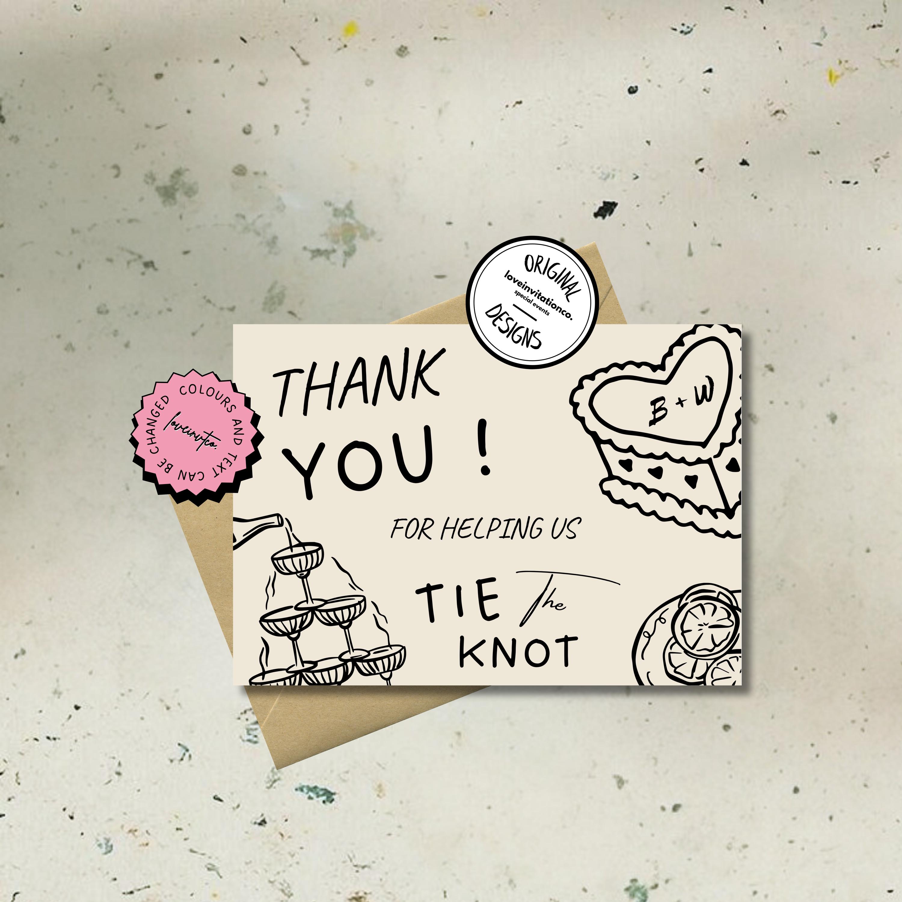 Wedding Printable Thank You Card Templates Hand drawn Wedding Thank You Editable Wedding Note Guest Thank You for helping us Tie the Knot 5m