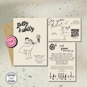 Editable Wedding Invitation Template Printable Invitation Suite Digital Unique Invite Hand Drawn Invite Whimsical Invite Instant Download 4c