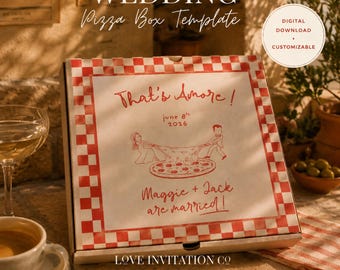 Wedding Pizza Box Template, Editable Pizza Box Label, Engagement Party Favors, That’s Amore Wedding, Italian Bridal Bachelorette Pizza Canva