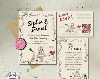 Editable Wedding Invitation Template, Printable Invitation Suite Digital Unique Hand Drawn Invite Whimsical Invite Instant Download Canva p5