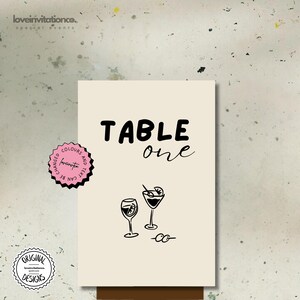 Números de mesa para bodas, imprimibles, editables, letreros para números de mesa, plantillas editables de Canva.