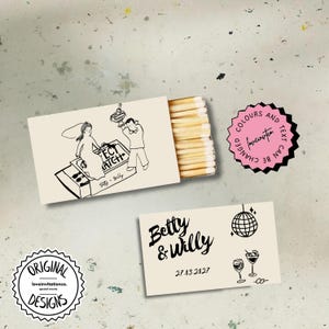 Matchbox Favor Template Hand Drawn Couple Wedding Matches Custom Gift For Guests Wedding Gift Unique Match Box PersonalizeMatches Wedding 4c
